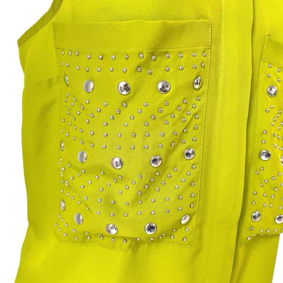 Michael Kors Sleeveless Dress Top Womens Med. Lime Green Button Down Blouse Glam - Picture 3 of 14